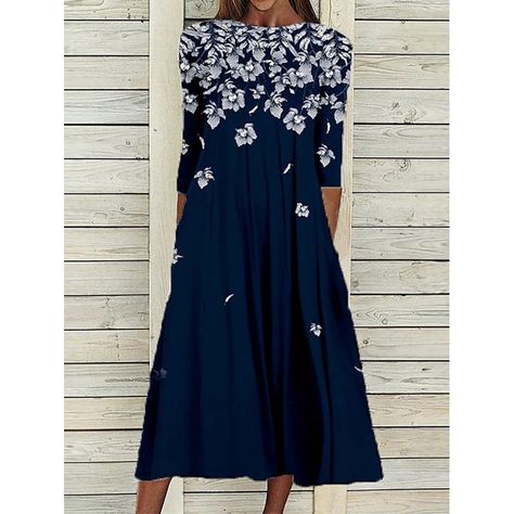 Graphic Floral, Blue Coffee, Midi Shift Dress, Womens Shift Dresses, Long Dress Casual, Midi Dress Casual, Dresses By Length, Green Midi Dress, Long Sleeve Midi