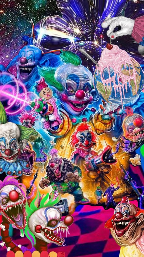 #halloween #killerklownsfromouterspace #wallpaper #horror #vintagehorror Wallpaper Horror, Outer Space Wallpaper, Outer Space Art, Creepy Toys, Clown Horror, Scary Wallpaper, Emo Wallpaper, Evil Clowns, Retro Horror