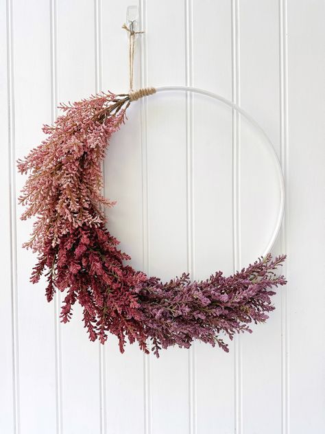 Pink And Purple Wreath, Ombre Wreath, Winter Wreath For Front Door, Wreath Minimalist, Minimalist Wreath, Hoop Wreaths, Floral Hoop Wreath, Personalized Wreaths, Purple Wreath