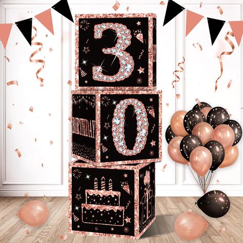 PRICES MAY VARY. [You Will Receive] -3pcs rose gold 30th birthday balloon boxes decorations, the size of each box is 11.8×11.8×11.8inch. This set of great 30th birthday party display decorations. (Note: This set of decorations does not include balloons). [HAPPY 30 BIRTHDAY BOX] - This happy 30 birthday cardboard balloon boxes is designed in rose and gold, cardboard balloon boxes is designed in rose and gold, and the rose golden “HAPPY 30 BIRTHDAY” words, flags, cakes, gift boxes and other birthd Happy 50 Birthday, Box Decor, 50 Birthday, Birthday Balloons, 50th Birthday, Cardboard Box, Birthday Decorations, Balloons, Rose Gold