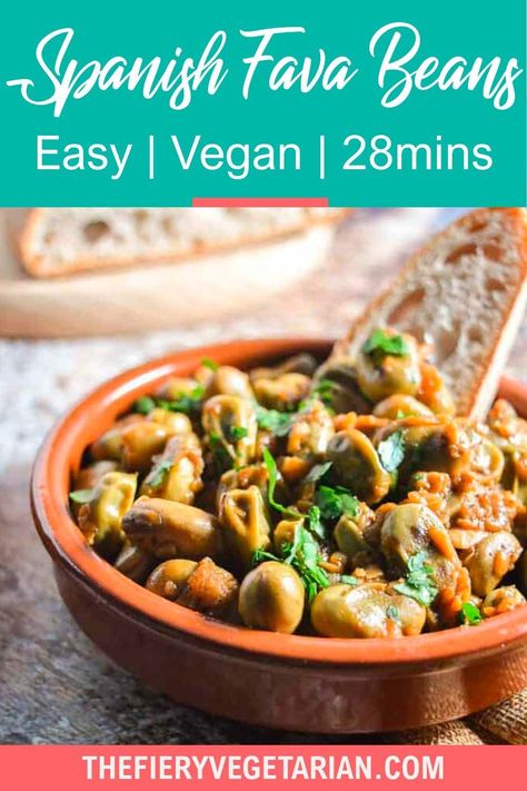 Looking for some easy vegan tapas ideas? Look no further, I've got you covered with this fresh or frozen fava bean recipe. Young fava beans (or baby broad beans, make sure they are green, not brown) cooked up in white wine with onions and garlic, perfect for scooping up with some fresh crusty bread. Serve with other Spanish appetizers for the perfect healthy party platter or casual dinner party meal. They're even vegan! Make them today in just under half an hour. Fava Bean Recipe, Vegan Tapas, Tapas Ideas, Fava Beans Recipes, Vegetarian Appetizers Easy, Casual Dinner Party, Spicy Vegetarian Recipes, Spanish Appetizers, Easy Vegan Lunch