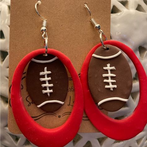 Lightweight Polymer Clay ACC Football Dangles. Nfl Team Colors, Poly Clay, Polymer Clay Jewelry, Clay Jewelry, Polymer Clay Earrings, Air Dry, Clay Earrings, Washer Necklace, Polymer Clay