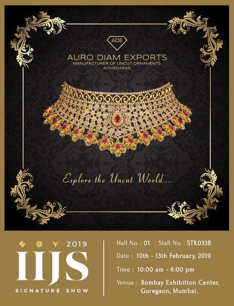 Manufacturing Exclusive Uncut Diamond Jewellery #iijs #iijssignature #gold #diamonds #jewellery #diamondjewellery #uncutdiamonds #chakripolki #latestjewellery #aurodiam #aurodiamjewellery Jewellery Exhibition Poster, Jewellery Ads, Jewelry Banner, Jewellery Exhibition, Cute Pikachu, Jewelry Ads, Brand Magazine, Jewelry Post, Kids Clipart