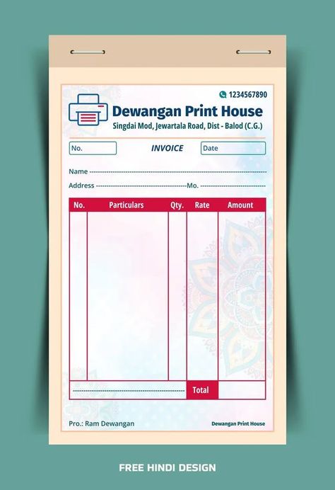 DOWNLOAD Bill Book Template CDR File Download | Black & White and Colorful Designs Available. Enhance your business invoicing with our professionally designed bill book templates, available in CorelDRAW (CDR) format. Perfect for printing shops, small businesses, and freelancers, these templates are fully customizable to meet your specific needs. Two Design Options: Choose between elegant […] Cdr Files Design Free Download, Bill Book Format, Bill Book Design, Hindi Design, Bill Book, Flex Banner Design, Computer Center, Flex Banner, Adobe Photoshop Design