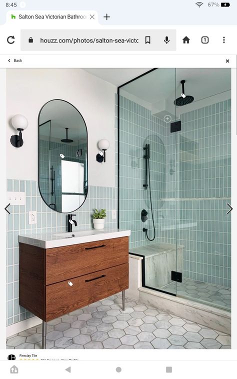 Bathroom Mediterranean Minimalist, Contemporary Bathroom Remodel Ideas, Arizona Tile Bathroom, Small Bathroom No Windows Ideas, Partially Tiled Bathroom Walls, Bathroom Lavatory Ideas, Small Bathroom Ideas Colors Blue, Bathroom Design Color Schemes, Half Wall Bathroom Tile