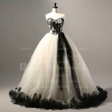 Black To White Wedding Dress, Black Wedding Gowns Classy, White And Black Wedding Dresses, Black Princess Wedding Dress, Red And Black Ball Gown, Vampire Wedding Dress, Black And White Wedding Dresses, Mafia Wedding, Black White Wedding Dress