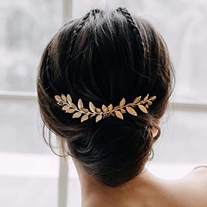 AmazonSmile: AW BRIDAL Wedding Hair Comb Laurel Leaf Hair Pieces Bridal Headpiece for Wedding Greek Hair Accessories for Brides (Gold): Beauty Greek Accessories, Greek Hair, Aw Bridal, Leaf Hair Piece, Loose Wedding Hair, Unique Wedding Hairstyles, Garden Reception, Gold Hair Comb, Gold Hair Pin