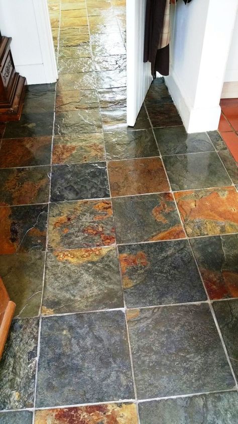 Faux Stone Flooring, Slate Floors Bathroom, Slate Floors, Slate Floor, How To Clean Slate Floors, Slate Laminate Flooring, Slate Floor Bathroom, Rustic Slate Floor, Log Cabin Slate Floor