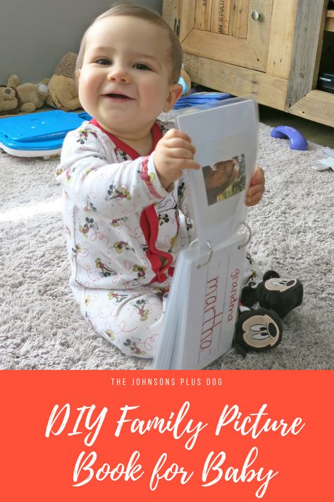 For this craft room destash challenge, I made a DIY family picture book for baby! This DIY is perfect to help your baby learn family's faces and names. Family Picture Book, Diy Baby Book, Laminating Crafts, Baby Books Diy, Baby Family Pictures, Book For Baby, Diy Photo Book, Diy Pictures, Diy Toddler