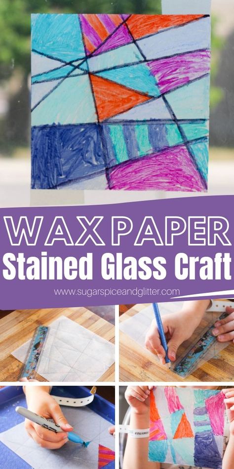 Wax Paper Crafts, Fun Paper Crafts, Diy Suncatchers, Messy Crafts, Suncatcher Craft, Glass Art Projects, Crafts For Seniors, Stained Glass Diy, Craft Day