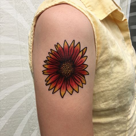 Firewheel Flower Temporary Tattoo, Red & Yellow Wild Flower Tattoo, Floral Tattoo, Indian Blanket, Summer Temporary Tattoo, Nature Tattoo by NatureTats on Etsy https://www.etsy.com/listing/277318358/firewheel-flower-temporary-tattoo-red Blanket Flower Tattoo, Blanket Tattoo, Indian Blanket Flower, Brown Tattoo Ink, Tattoo Colors, Yellow Tattoo, Flower Tattoo Stencils, Skin Color Tattoos, Deep Tattoo