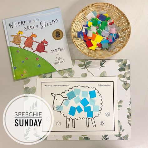 Bookish Play Ideas, Where Is The Green Sheep, Where Is The Green Sheep Activities, Story Sack, Color Sorting Activities, English Projects, Story Activities, Book Baskets, Color Sorting