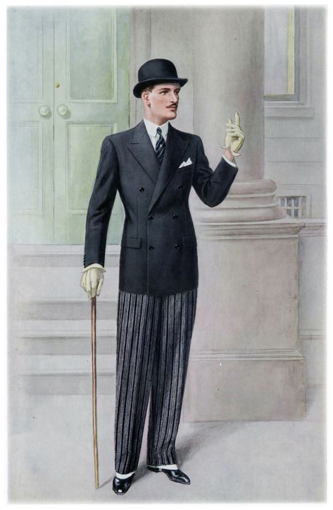 1930s Mens Fashion, 1930s Men, Morning Dress, Morning Suits, Mens Fashion Illustration, Black Lounge, Fashion Illustration Vintage, 30s Fashion, Vintage Mens Fashion