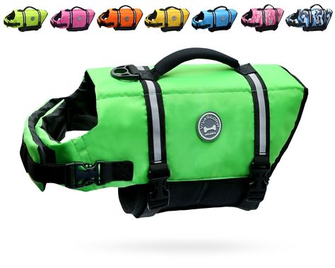 VIVAGLORY Dog Life Jacket Size Adjustable Dog Lifesaver Safety Reflective Vest Pet Life Preserver, Bright Green, Extra Small: Amazon.co.uk: Pet Supplies Dog Life Jacket, Dog Life Vest, Dog Swimming, Life Preserver, Life Jackets, Reflective Vest, Life Vest, Pet Boutique, Dog Safety