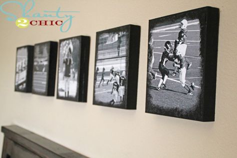 Super Easy! Diy Photo Canvas, Block Pictures, Diy Canvas Photo, Canvas Photos, Football Pics, Shanty 2 Chic, Diy Pictures, Black Acrylic Paint, Modge Podge