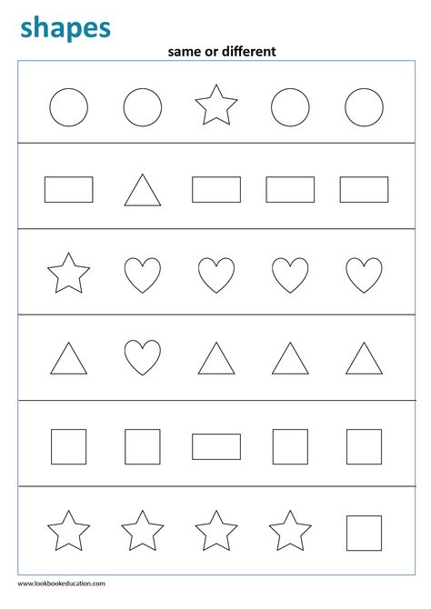 Alike And Different Preschool, Same And Different Activities Preschool, Same And Different Worksheets, Preschool Pattern Worksheets, Pattern Worksheets For Kindergarten, Patterning Kindergarten, Shape Worksheets For Preschool, Preschool Patterns, Shapes Worksheet Kindergarten