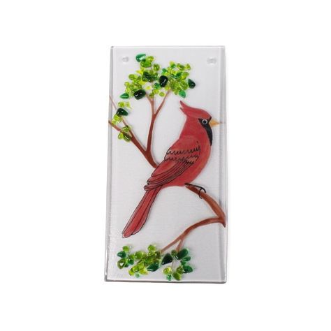 Cardinal Fused Glass Hanging Fused Glass Cardinal, Fused Glass Birds, Bird Decorations, Glass Paint, Bird Decor, Fishing Line, Glass Birds, Glass Ideas, Bird Lovers