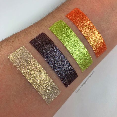 Halloween Havoc, Eyeshadow Highlighter, Duochrome Eyeshadow, Indie Makeup, Metallic Eyeshadow, Iridescent Green, Pumpkin Orange, Cool Tones, Beautiful Makeup