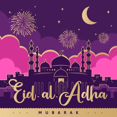 Pink Purple Background, Mosque Night, Png Islamic, Eid Al Adha Wishes, Religious Background, Pink And Purple Background, Eid Al Adha Greetings, Festive Poster, Muslim Holidays