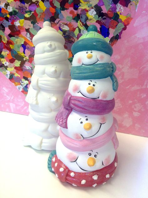 Snowman Christmas Ceramic Tower Stack Ornament by ARTbyJULIEANNE, £25.00 Greenware Ceramics, Bisque Ceramics, Clay Snowman, Holiday Pottery, Ceramic Snowman, Christmas Ceramics, Ceramic Christmas Decorations, Diy Pottery Painting, Ready To Paint Ceramics