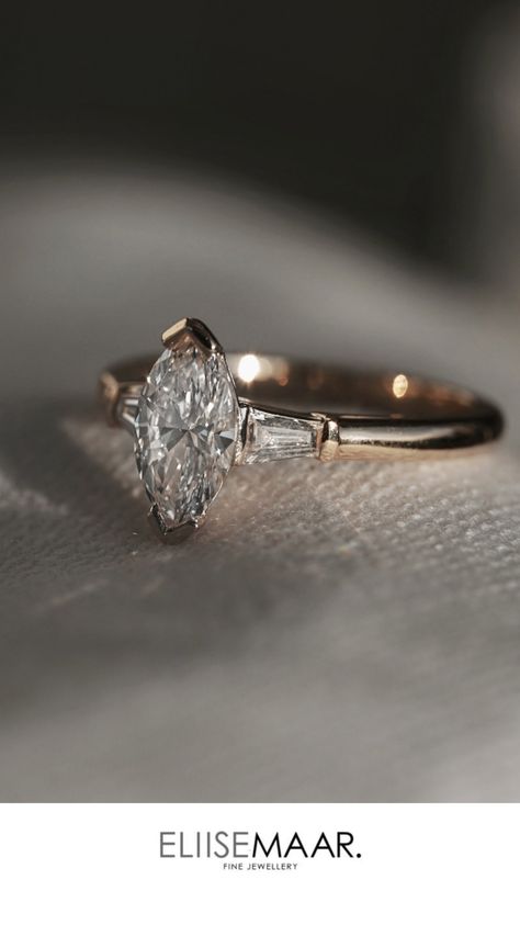 Marquise Engagement Ring Baguette, Marquee Engagement Rings Marquise Cut, Marquise Baguette Ring, Marquise With Baguettes Ring, Marquise And Baguette Engagement Ring, Marquise Ring With Side Stones, Marquise Engagement Ring With Baguettes, Art Deco Marquise Engagement Ring, Marquee Engagement Rings