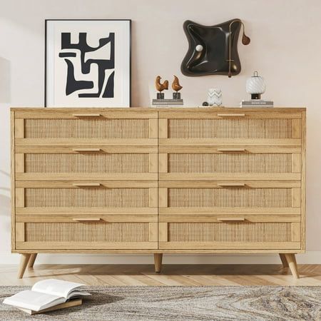 This dresser features Universal design to match any room, can be used as kids bedroom dresser. Its ample storage space and sorting function make it perfectly match your cloakroom, and you can transform your dresser organizer into a multipurpose clothing storage station. If you need a coffee bar, it can be coffee bar. If you need a TV stand, so it can also be a TV stand, it's also a buffet cabinet, an entryway cabinet, the natural dresser for the bedroom will be a perfect choice. Specification: C Tv Over Dresser In Bedroom, Eclectic Dresser, Multipurpose Clothing, Natural Dresser, Beige Dressers, Dressers Modern, Bedroom Rattan, Chest For Bedroom, Closet Living Room