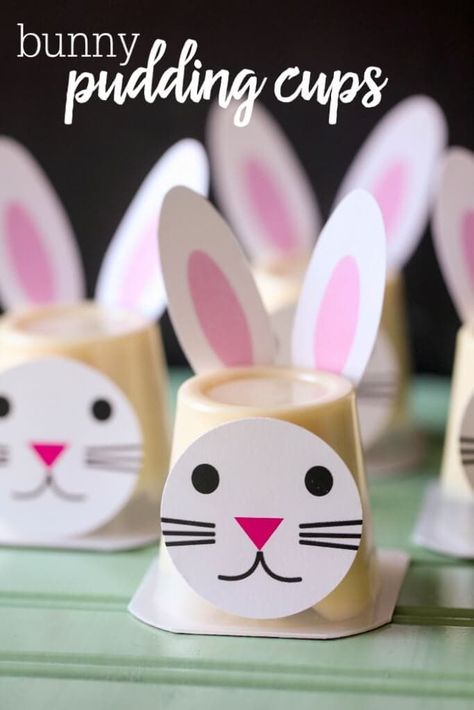 Bunny Pudding Cup Prints - Lil' Luna Simple Easter Eggs, Pudding Cup, Easter Snacks, Rabbit Crafts, Fun Easter Crafts, Pudding Cups, Easy Easter Crafts, Easter Bunny Crafts, Easter Egg Crafts