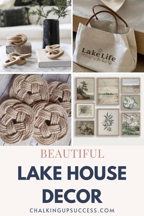 Boho Lake House Living Room, Maine Lake House Decor, Lake Kitchen Decor, Lakeside Farmhouse Decor, Lake House Home Decor, Lakeside Decorating Ideas, Bedroom Ideas Lake House, Lake Centerpiece Ideas, Window Treatments For Lake House