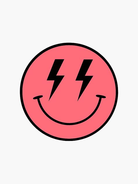 "Lightning Bolt Smiley Face" Sticker for Sale by El's Library Card Smiley Face Sticker, Spirit Gear, Face Stickers, Library Card, Pop Punk, Lightning Bolt, Punch Needle, Smiley Face, Aesthetically Pleasing