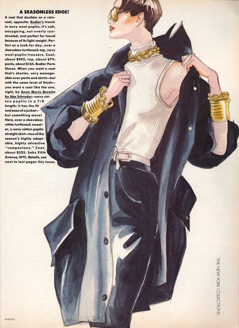 Vogue editorial illustration by Antonio Lopez 1986 | Flickr Antonio Lopez Illustration, Vogue Illustrations, Fashion Sketches Men, Vintage Fashion Sketches, Antonio Lopez, Fashion Illustration Poses, Fashion Illustration Collage, Vogue Editorial, Fashion Illustration Vintage