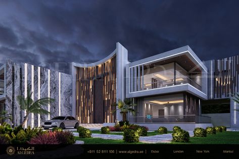 Modern Villa Exterior Design by ALGEDRA on Behance Modern Villa Exterior Design, Modern Villa Exterior, Contemporary Architecture Design, Villa Exterior Design, Villa Exterior, Mansion Exterior, Luxury Exterior, Modern Architecture Design, Mansion Designs