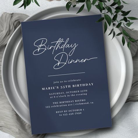 Elegant Birthday Dinner, Font Minimalist, Navy Birthday, Birthday Dinner Invitation, 92nd Birthday, Simple Layout, 35th Birthday, Elegant Birthday, Simple Invitation