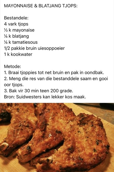 Beskuit Resepte, Malay Recipes, Lekker Resepte, Cape Malay, Afrikaanse Resepte, African Foods, Lamb Chop Recipes, Pork Chop Recipes Baked, Baking Measurements