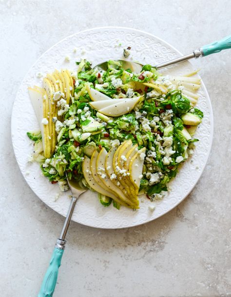 Autumn Arugula Salad Salad Blue Cheese, Pear And Blue Cheese Salad, Pear And Blue Cheese, Brussels Sprouts Salad, Blue Cheese Salad, Salad Salad, Sprouts Salad, Salad Pasta, Brussel Sprout Salad