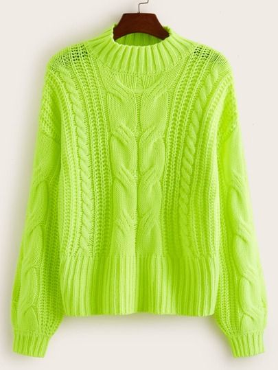 Neon Sweater, Cable Knit Sweater Womens, Women Sweaters, Knit Hoodie, Beauty And Fashion, Cable Knit Sweater, Fashion Styles, Sweater Weather, Neon Green