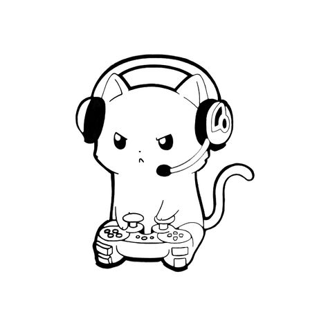 Gamer Cat Drawing, Playstation Tattoo, Pikachu Tattoo, Gamer Cat, Cat Tattoo Simple, Cute Nerd, Ghibli Tattoo, Cat Power, Easy Love Drawings