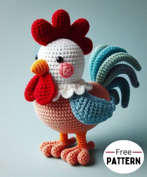 Free Crochet Rooster Amigurumi Pattern Crochet Roster, Crochet Rooster Pattern Free, Crocheted Rooster, Crochet Chicken Pattern Free, Rooster Amigurumi, Crochet Rooster, Crochet Chicken Pattern, Crocheted Chicken, Crochet Lovey Free Pattern