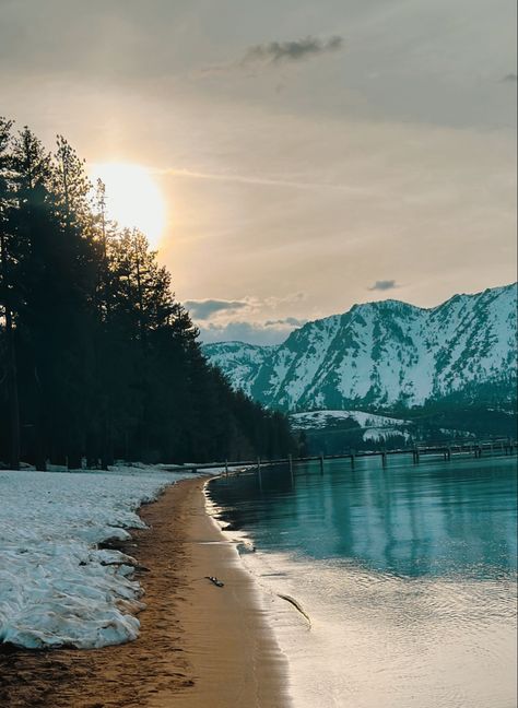 Lake Tahoe Aesthetic Winter, Lake Tahoe Aesthetic, Tahoe Aesthetic, Lake Tahoe Winter, Tahoe Trip, Winter Lake, Winter Trip, Lake Photos, Lake Living