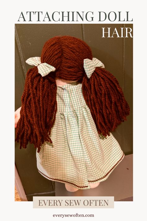 Diy Yarn Hair For Dolls, Rag Doll Hair How To Make, How To Put Yarn Hair On Doll, Hair For Rag Dolls, Yarn Hair For Dolls Tutorials, Rag Doll Hair Tutorial Yarn Wig, Doll Yarn Hair Tutorial, Rag Doll Hair Ideas, Easy Doll Hairstyles