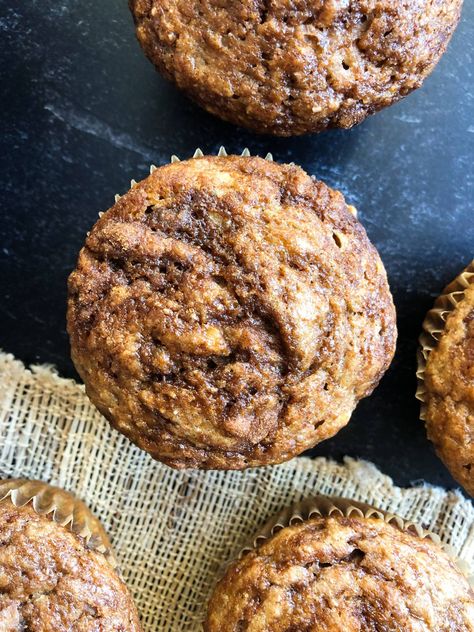 Cinnamon Swirl Banana Muffins Cinnamon Swirl Muffins Recipes, Banana Muffins Sallys Baking, Sinful Cinnamon Muffins, Cinnamon Swirl Banana Muffins, Crinkle Top Brownies, Gluten Free Breakfast Muffins, Sally’s Baking Banana Muffins, Nourish Bowls, Gluten Free Banana Muffins