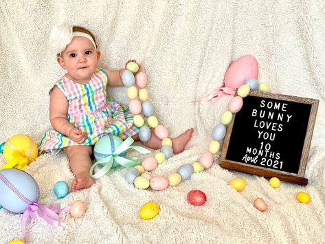 April Milestone Picture Ideas, April Photoshoot Ideas Baby, 9 Month Old Photoshoot Ideas, 10 Month Old Photo Ideas, Easter Milestone Pictures, 10 Month Old Photoshoot, April Milestone Baby Picture, April Monthly Baby Picture, April Baby Photoshoot