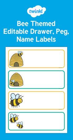 Bee Themed Editable Drawer, Peg, Name Labels - These lovely themed editable labels are a time-saving must! They can be used as nameplates for desks, name cards for cubbies or labels for your classroom - Twinkl Bee Labels Printables Free, Bee Name Tags Free Printable, Bee Bulletin Board Ideas, Bee Name Tags, Bee Classroom Theme, Bee Bulletin Boards, Bee Classroom Decor, Bee Room, Bee Themed Classroom