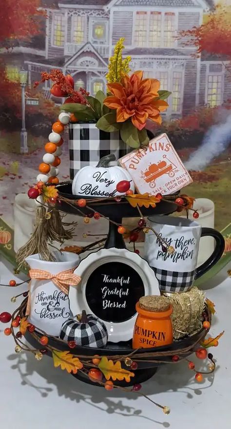 30+ Dollar Store Thanksgiving Decorations on a Budget - HubPages Fall Wood Tray Decor, Fall Tried Tray, Fall 2 Tiered Tray Decor Ideas, Fall Teir Tray Ideas, Fall Teir Trays Decor Diy, Fall Tiered Tray Decor Ideas Diy, Fall Tray Decorating Ideas, Fall Tiered Tray Decor Ideas, Three Tiered Tray