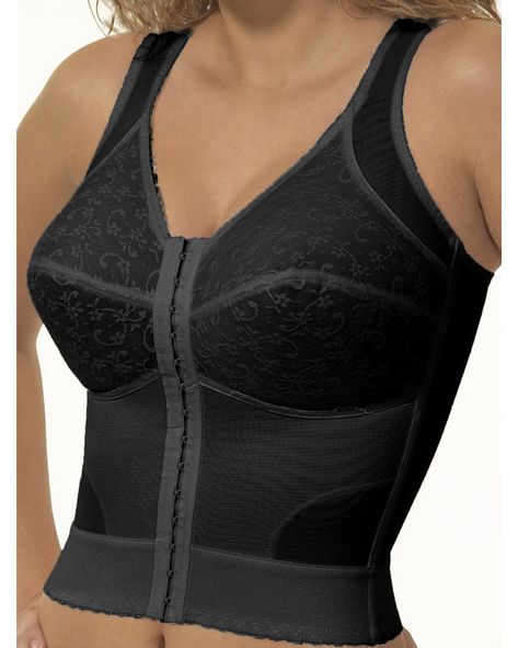 Because a smooth, flattering appearance and ultimate comfort always count, this Wireless Front-Closure Back-Support Longline Bra gives you all that, and more. Designed with supportive bands for better posture and relief to upper and lower back, and wide straps to relieve shoulder strain. • Wireless Front-Closure Back-Support Longline Bra. • Wide, stretch straps relieve shoulder strain. • Wide anchor band for added stability. • Superior back support smooths and flatters. • Long Line midriff shape Longline Bras, Body Corset, Sewing Bras, Shoulder Strain, Women Church Suits, Bra Items, Bra Hacks, Pretty Bras, Face Exercises