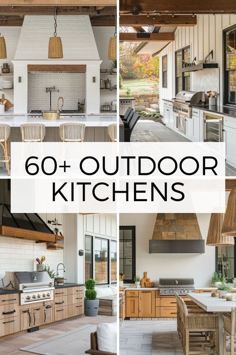 Transform your backyard into a culinary oasis! 🍴 Explore 60 breathtaking outdoor kitchen ideas that blend style, functionality, and outdoor charm. Your perfect outdoor retreat awaits! Outdoor Porch Kitchen Ideas, Outdoor Living Kitchen Patio, Basic Outdoor Kitchen, Outdoor Bbq Kitchen Modern, Covered Outdoor Kitchen Design, Outdoor Kitchens Ideas, Outdoor Kitchen Layout, Backyard Kitchen Ideas, Summer Kitchens