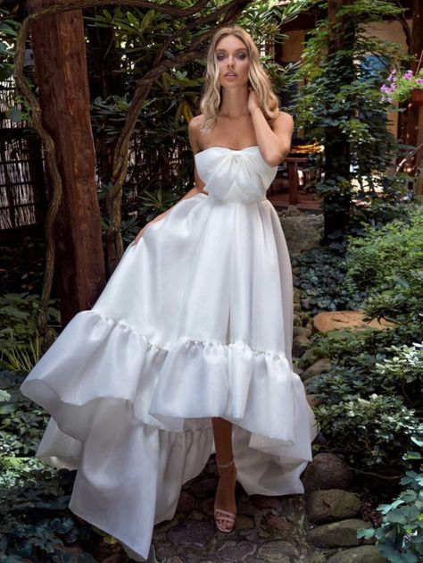 High Low Wedding Dresses, High Low Wedding Dress, Simple White Wedding Dress, High Low Ball Gown, European Wedding Dresses, Modern Bridal Gowns, Sweep Train Wedding Dress, Wedding Dresses High Low, Midi Wedding Dress