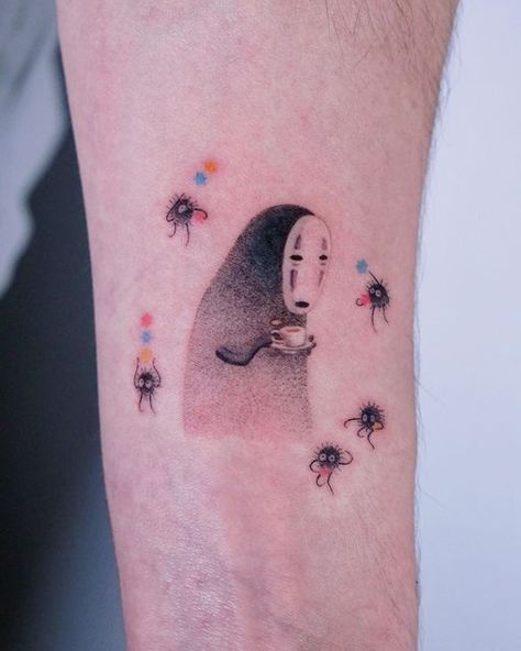 Ghibli Tattoos, London November, Ghibli Tattoo, Tattoo Portfolio, Face Tattoo, No Face, Body Modifications, Body Mods, Inspirational Tattoos