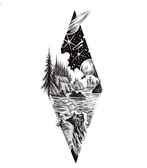 Stylo Art, Kunst Tattoos, Tattoo Zeichnungen, Landscape Tattoo, Alien Tattoo, Space Tattoo, Mountain Tattoo, Soyut Sanat Tabloları, Landscape Designs