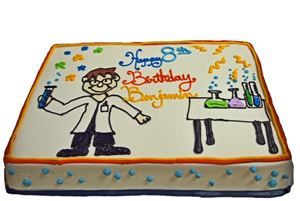 Mad Scientist Sheet Cake Three Brothers Bakery Scientist Cake, Science Cake, Science Birthday Party Ideas, Scientist Birthday Party, Mad Science Party, Scientist Birthday, Teacher Cakes, Mad Scientist Party, Scientist Party