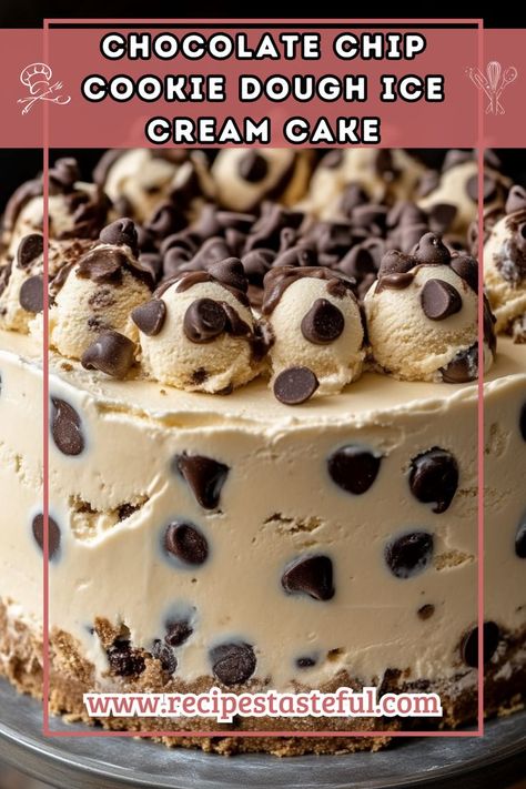 A delightful dessert that combines the flavors of cookie dough and ice cream, creating an irresistible treat for any occasion. Cookie Dough Ice Cream Cake Recipe, Chocolate Chip Cookie Dough Ice Cream Cake, Cookie Dough Ice Cream Cake, Ice Cream Cookie Cake, Cookies And Ice Cream, Gelato Cake, Chocolate Chip Cookie Dough Ice Cream, Cookie Dough Cake, Cream Cake Recipe